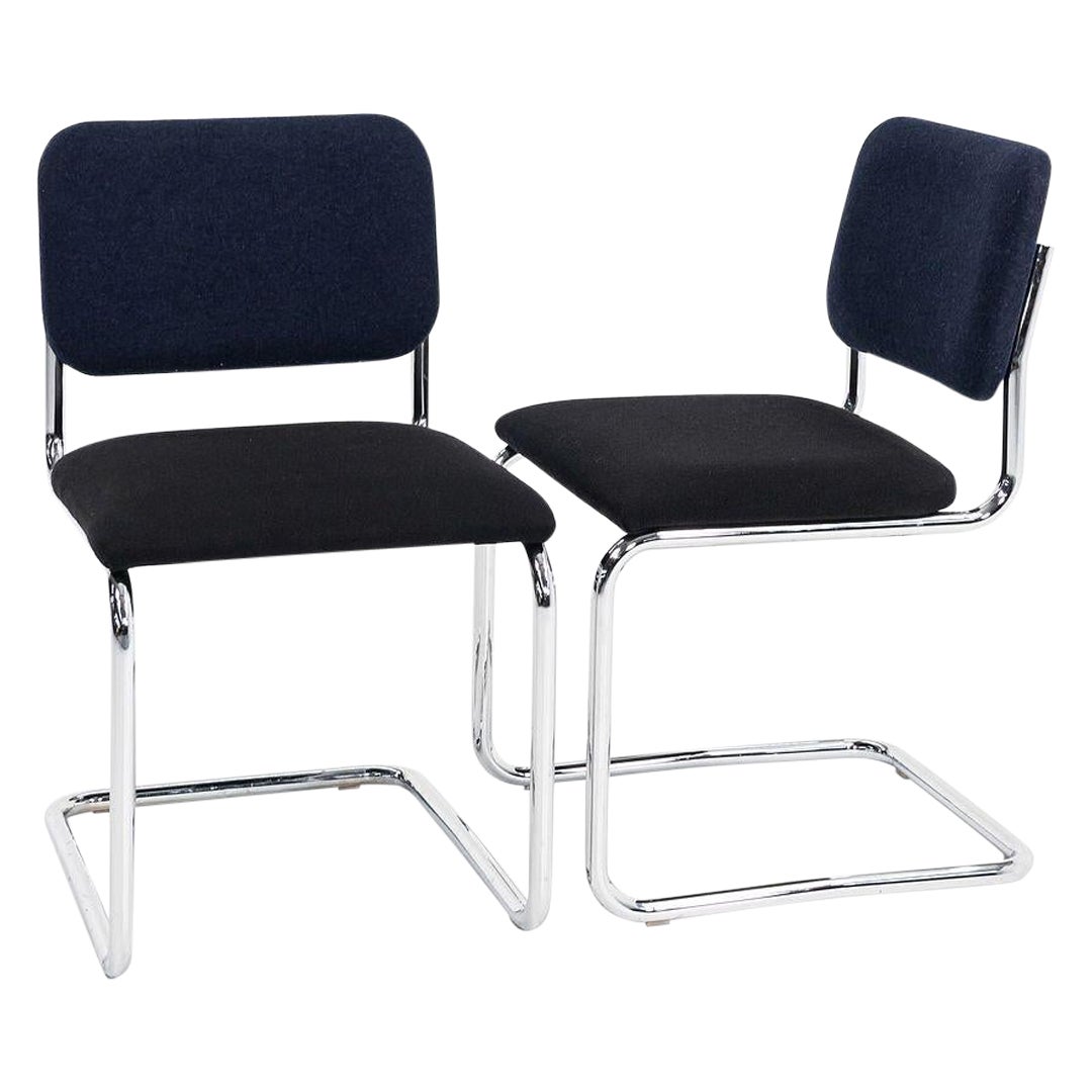 2019 Marcel Breuer for Knoll Cesca Armless Side Chair in Blue and Fabric For Sale