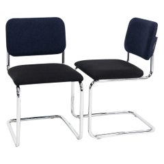 2019 Marcel Breuer for Knoll Cesca Armless Side Chair in Blue and Fabric