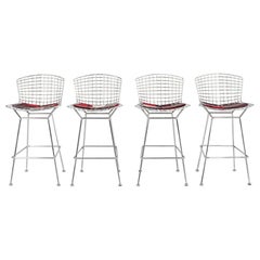 2021 Harry Bertoia for Knoll Chrome Bar Stool w/ Red Pads Model 428C