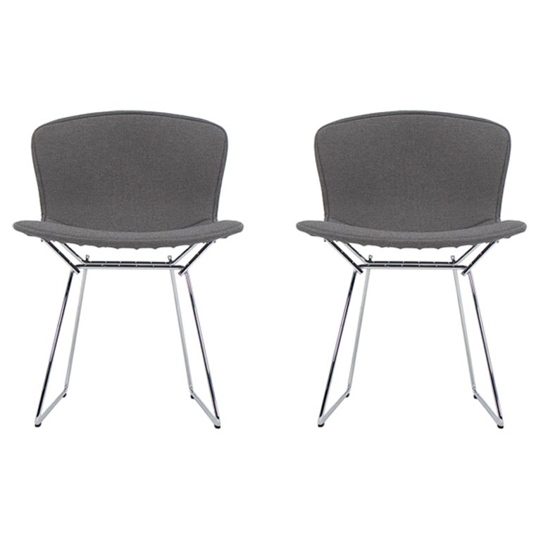 2021 Pair of Knoll Bertoia Side Chairs in Steel w/ Full Seat Covers in Fabric