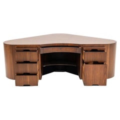 C. 1945 Fletcher Art Deco Aviation Executive Desk in Figured Walnut