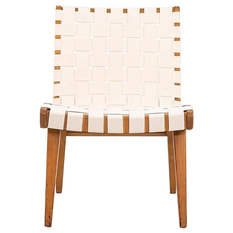 C. 1946 Pair of Jens Risom Armless Slipper Lounge Chairs in Canvas and Birch