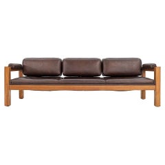 C. 1975 Warren Platner für CI Designs Dreisitziges Sofa aus Eiche und braunem Leder