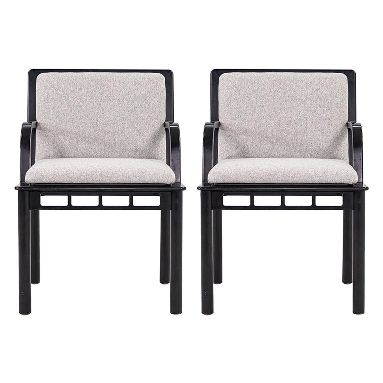 C. 1988 Pair of Ettore Sottsass Bridge Chairs in Ebonized Maple Kvadrat Fabric For Sale