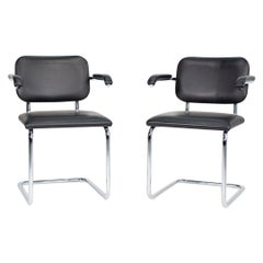 C. 2010 Pair of Marcel Breuer for Knoll Cesca Dining Arm Chairs w/ Black Leather