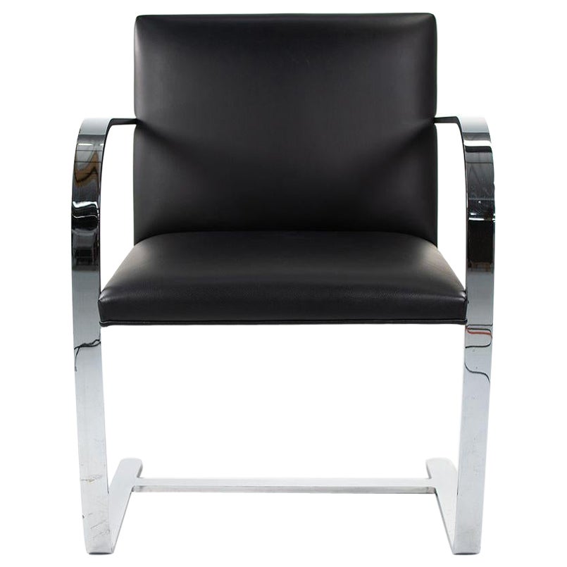 C. 2006 Mies van der Rohe for Knoll Brno Dining Arm Chair Black Leather