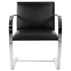 C. 2006 Mies van der Rohe for Knoll Brno Dining Arm Chair Black Leather