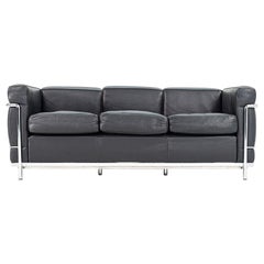 C. 2008 Cassina LC2 Petit Modele Three Seat Sofa in Black Leather