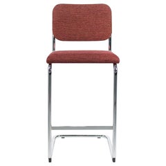 C. 2021 Marcel Breuer Cesca Bar Stool in Crimson Fabric w/ Cantilever Base