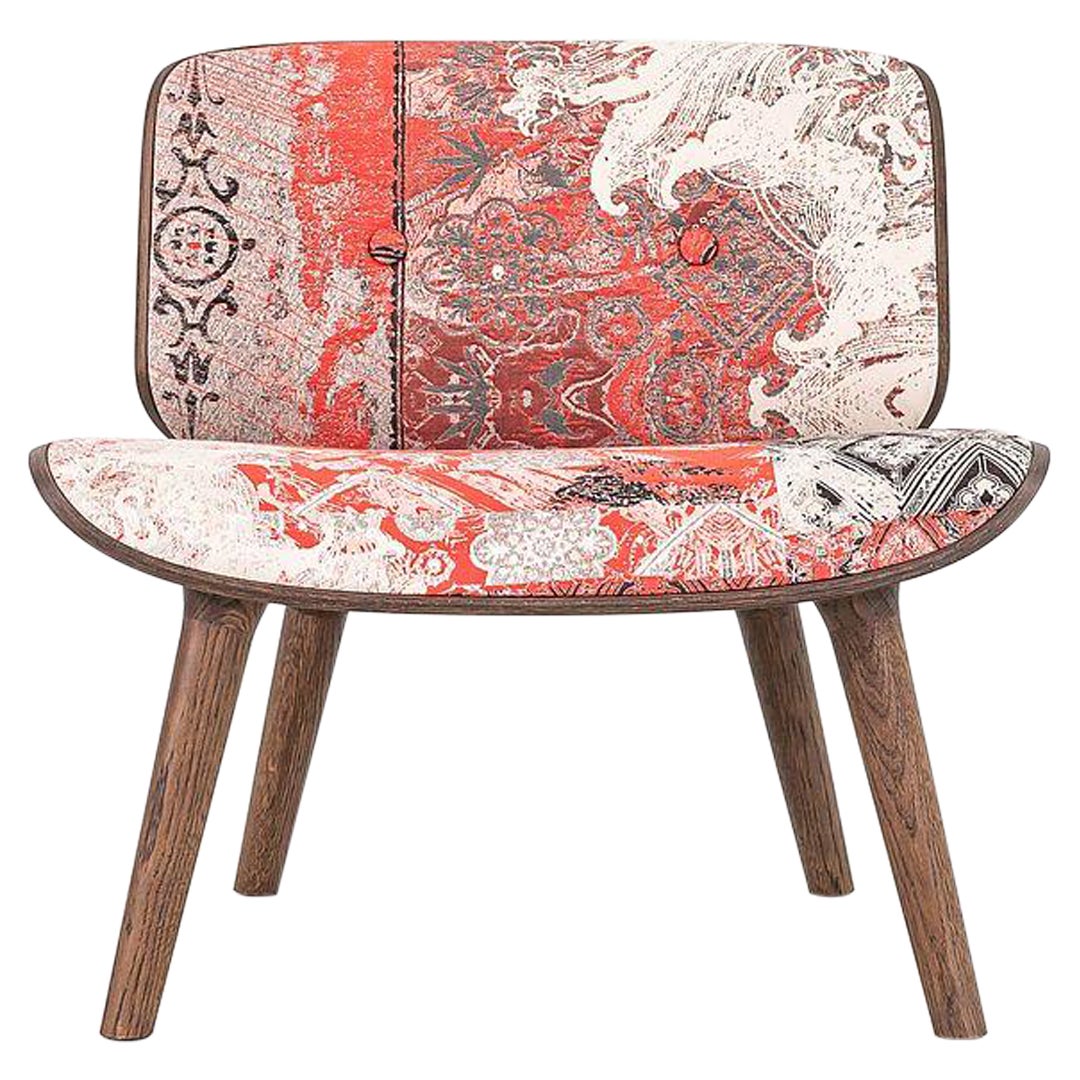 2022 Marcel Wanders for Moooi Nut Lounge Chair in Dark Oak w/ Patterned Fabric