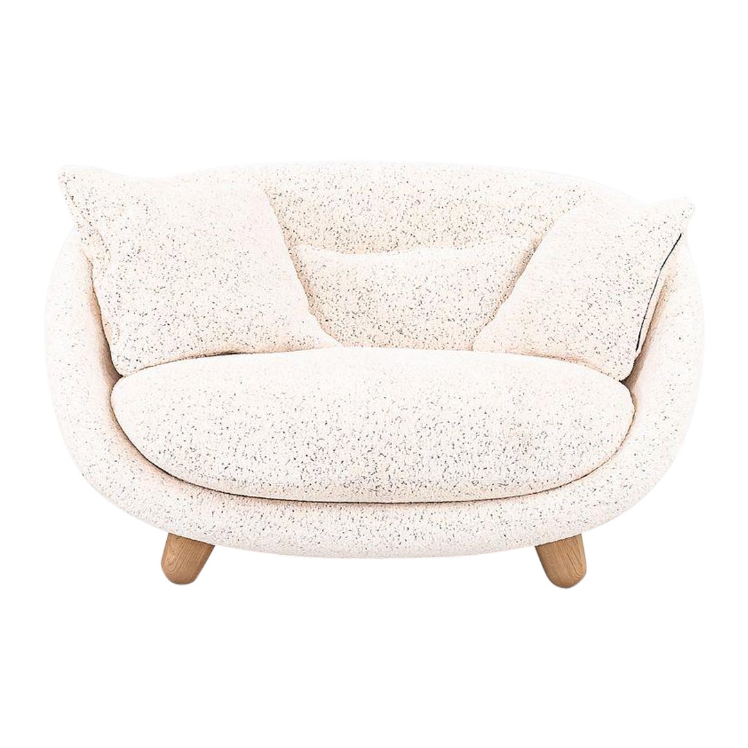 2022 Marcel Wanders Love Sofa / Lounge Chair in Oak e Dodo Pavone Jacquard Bianco