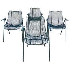 Mid Century vintage green Russell Woodard Sculptura mesh dining armchairs - 4