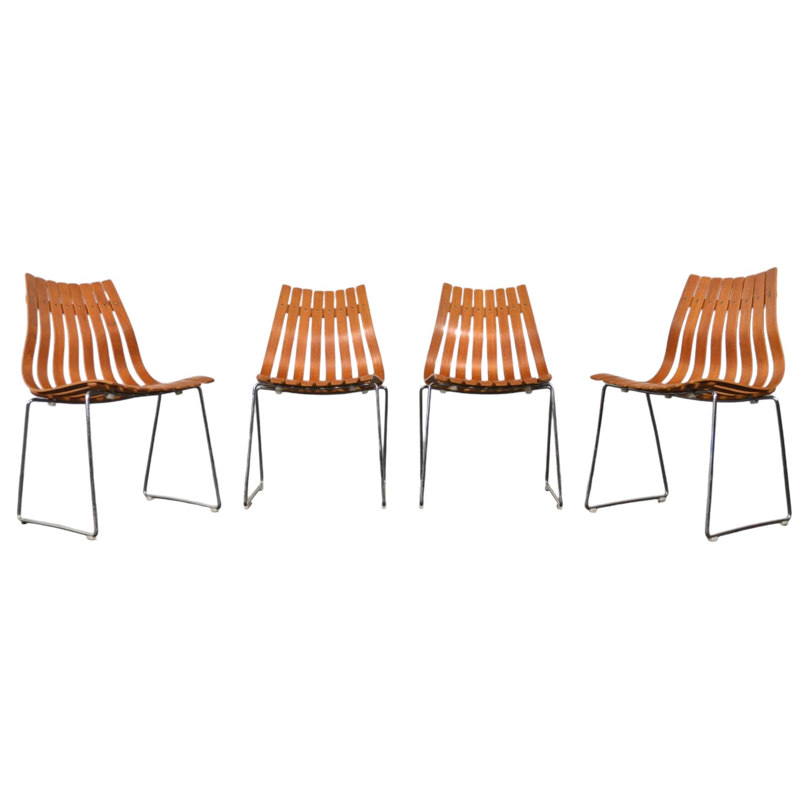 Set Of Four "Scandia" Teak Dining Chairs By Hans Brattrud
