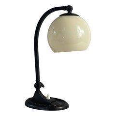 Art Deco Bronzed Metal & Opaline Glass Table Lamp, Germany 1920s to 1930s