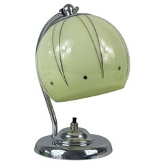 Art Deco Bauhaus Chrome & Green Opaline Glass Table Lamp, Germany 1930s