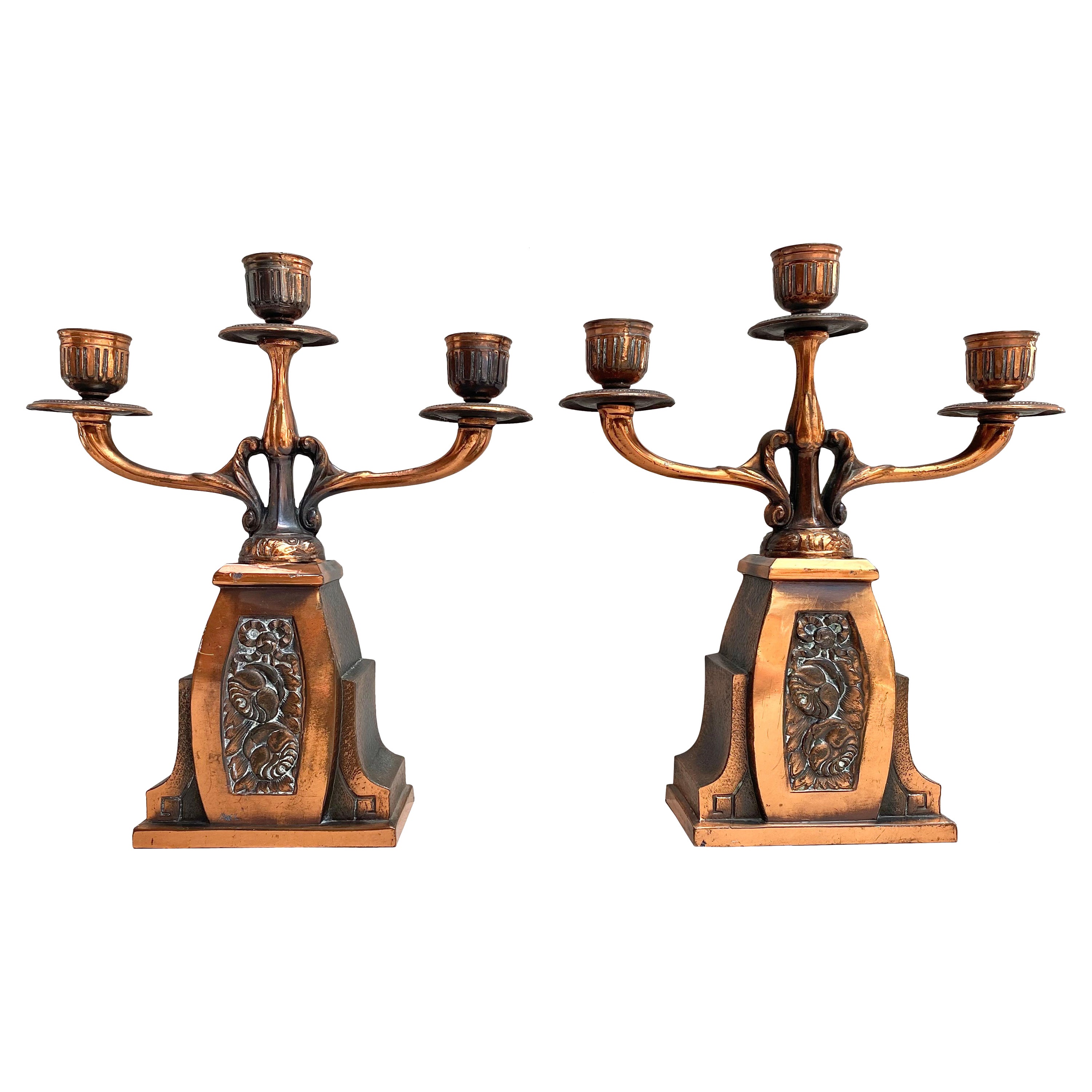 Antique Triple Candleholder in Brass, Belgium, 1930s