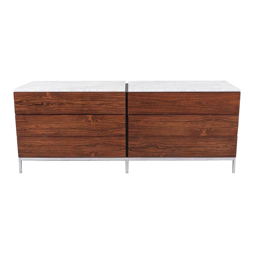 1960s Florence Knoll Brazilian Rosewood Double 6-Drawer Dresser w/ Marble Top