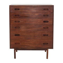 1960s Jack Cartwright for Founders Six Drawer Walnut Highboy Dresser Refinished