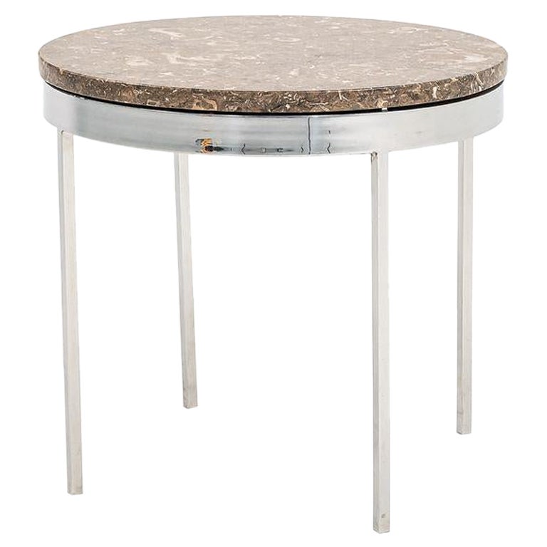 1960s Davis Allen and Gordon Bunshaft Round Side Table Stainless w/ Marble Top For Sale