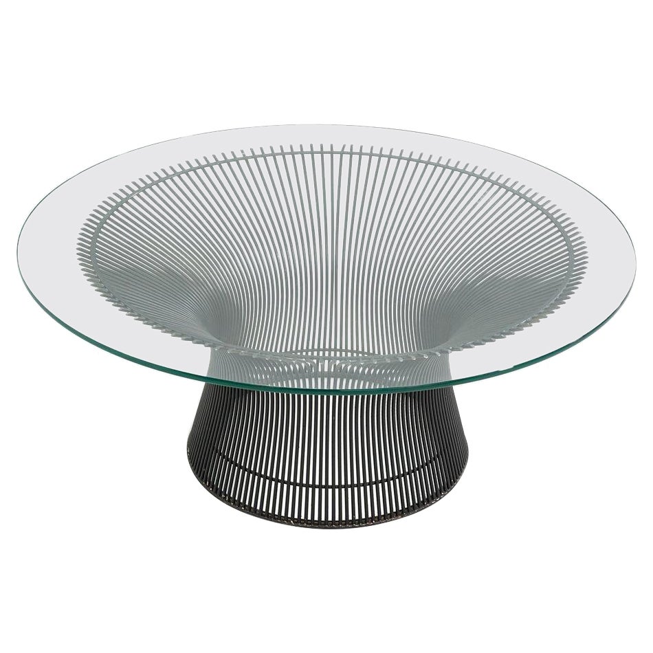 Tavolino da caffè rotondo da 36 pollici in acciaio bronzato e vetro, Warren Platner per Knoll, 1960