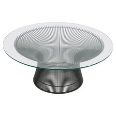 1960s Warren Platner for Knoll Table basse ronde 36" en acier bronzé et verre