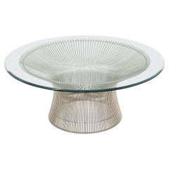 Tavolino da caffè rotondo anni '70 Warren Platner per Knoll da 36 pollici in acciaio e vetro