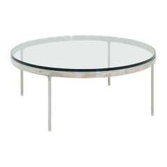 1985 Nicos Zographos TA.35.42G Round Coffee Table in Polished Steel w/ Glass Top