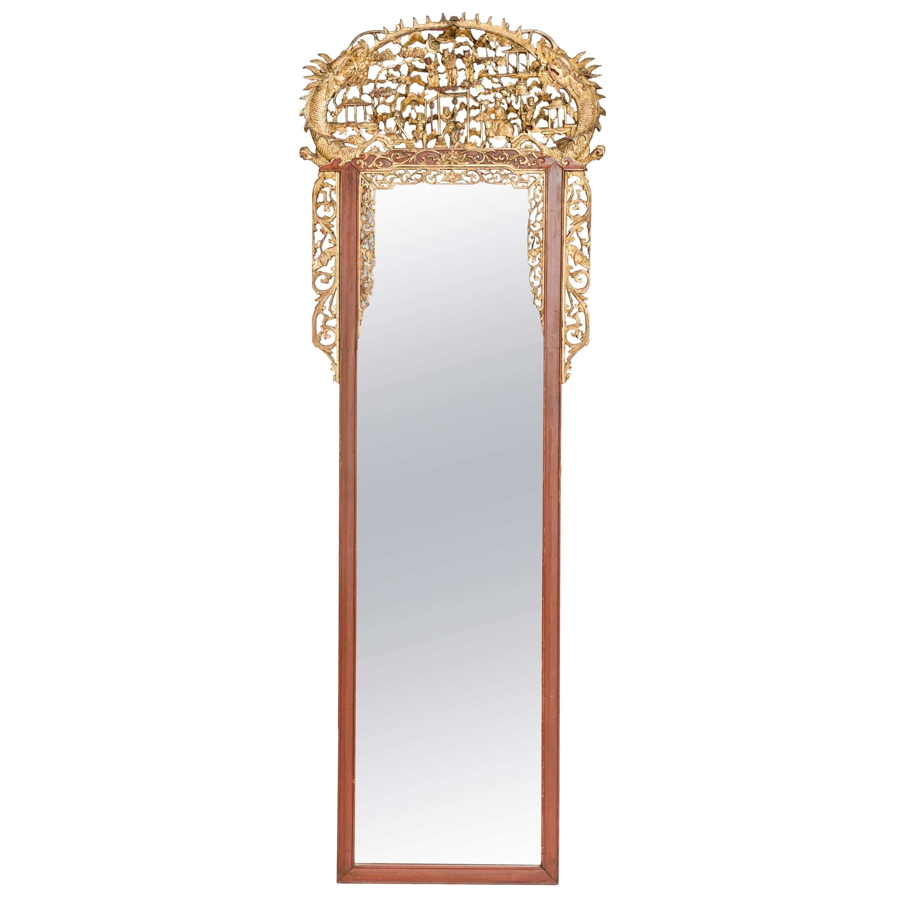 19th Century Chinese Carved Hall Mirror