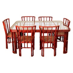 Giorgetti, table de salle à manger, imitation de bois de bambou laqué rouge, circa 1960