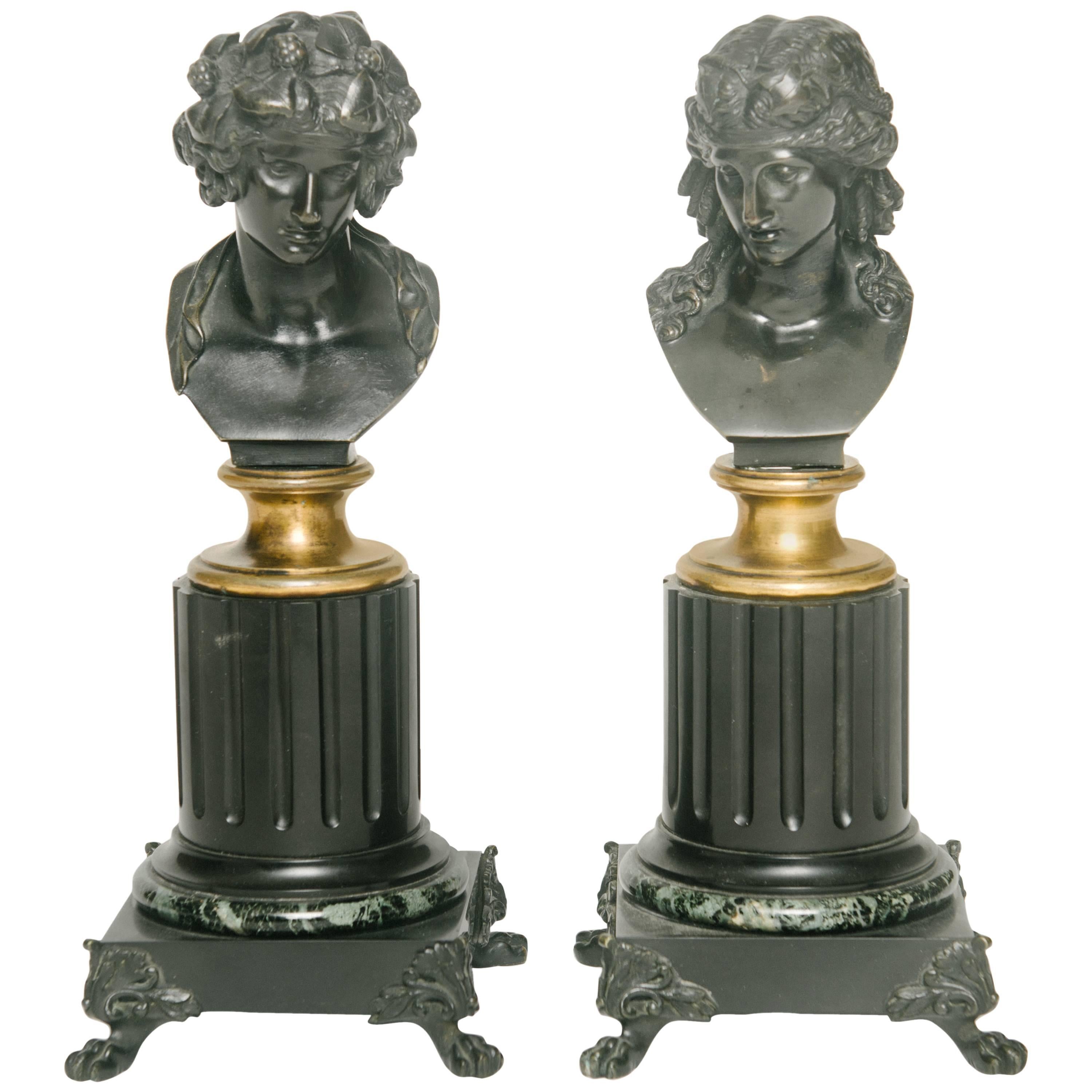 Pair of 19th Century French Patinated Bronze Busts