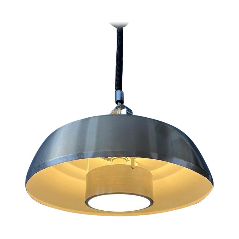 Lampada a sospensione in alluminio di metà secolo con lacca arancione, anni '70 in vendita