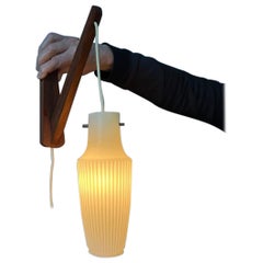 Danish Teak Wood Wall Lamp with White Opaline Glass Shade, 1970's