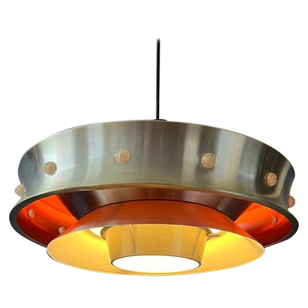 Lampada a sospensione in alluminio di metà secolo con lacca arancione, anni '70