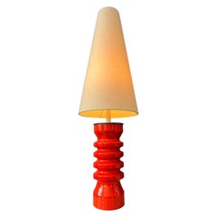 Large Red Space Age Flower Ceramic Mid Century Table Lamp, 1970s