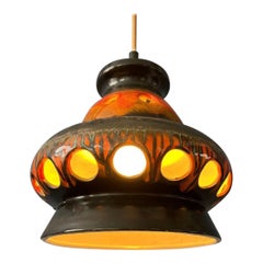 Red and Black Mid Century West Germany Ceramic Hanging Lamp, 1970s