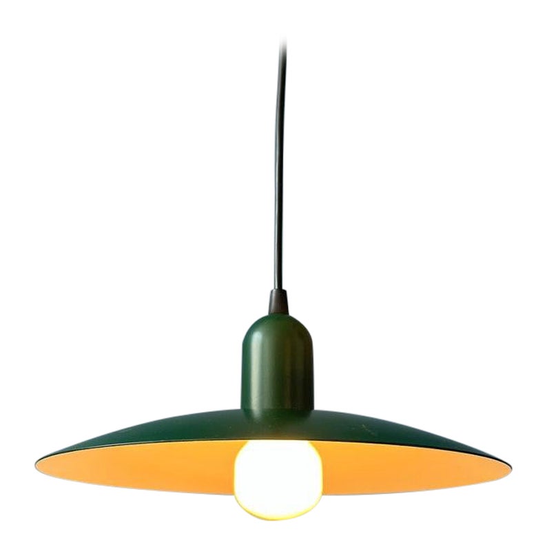 Dark Green Delicate Metal Saucer Hanging Lamp, 1970s