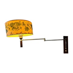 Wood Mid Century Swing Arm with Flower Patterned Shade, 1970s