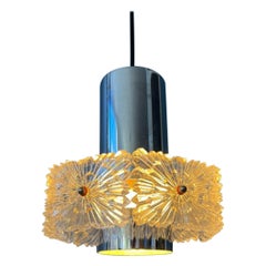 Mid Century Crystal Glass Hanging Lamp with Chrome Frame, 1970s