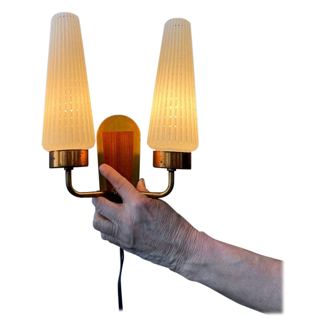 Double Mid Century Scandinavian Glass Wall Sconce, 1970s