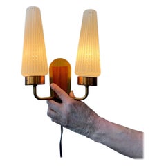 Double Mid Century Scandinavian Glass Wall Sconce, 1970s