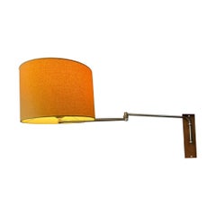 Vintage Mid Century Swing Arm Wall Lamp with Yellow Shade, 1970s