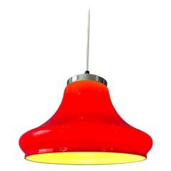 Red Space Age Plexiglass Chrome Top Pendant Lamp, 1970s
