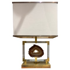 Willy rizzo table lamp with Agate slice France 1970