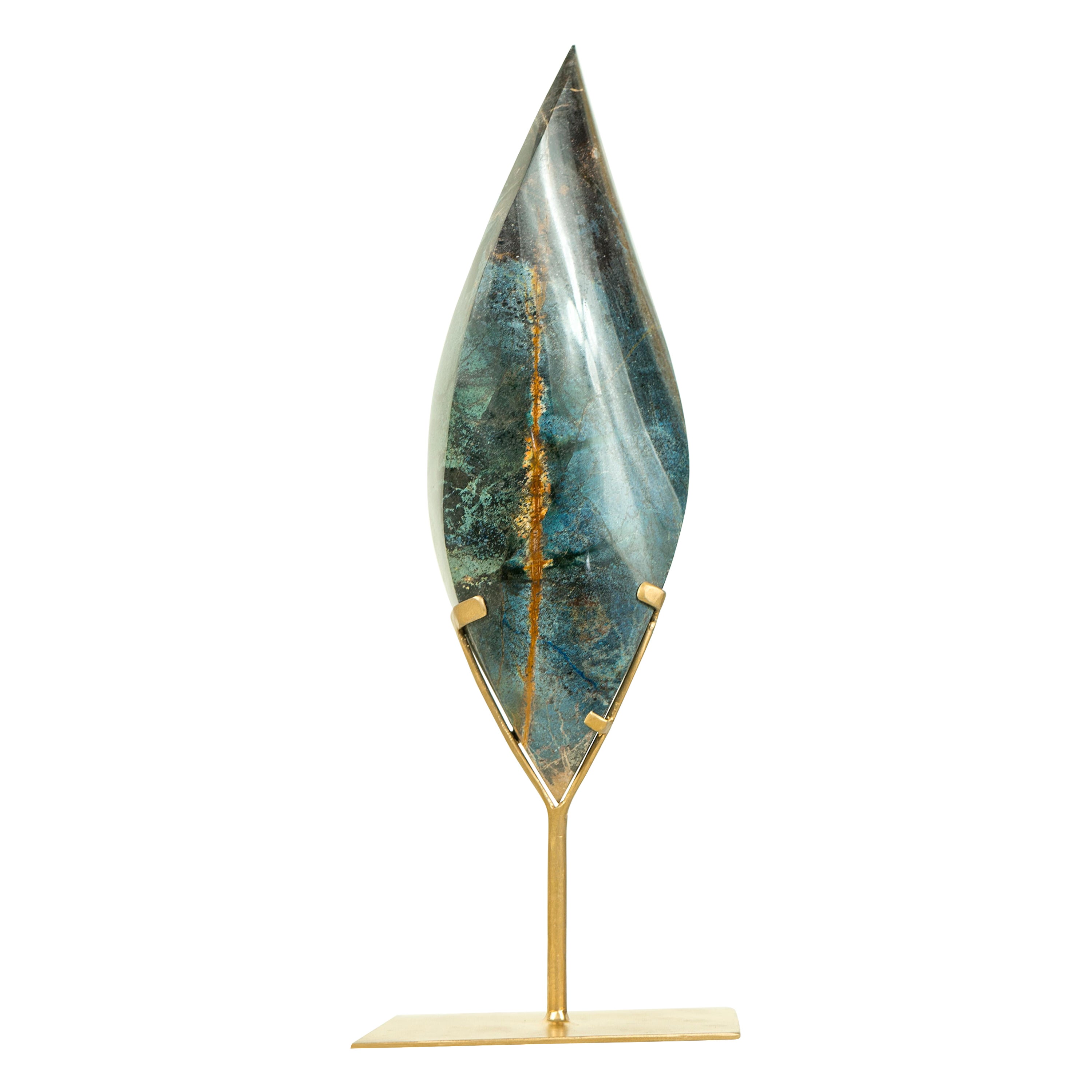 Natural Teal Blue Crystal Flame Sculpture, AKA Blue Rhodonite From Bahia, Brazil