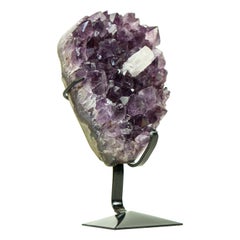 Small Deep Purple Amethyst Cluster with Intact Calcite and Goethite from Uruguay