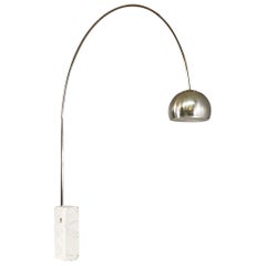 Italian modern Carrara marble metal Arco floor lamp by Castiglioni's, Flos 1962