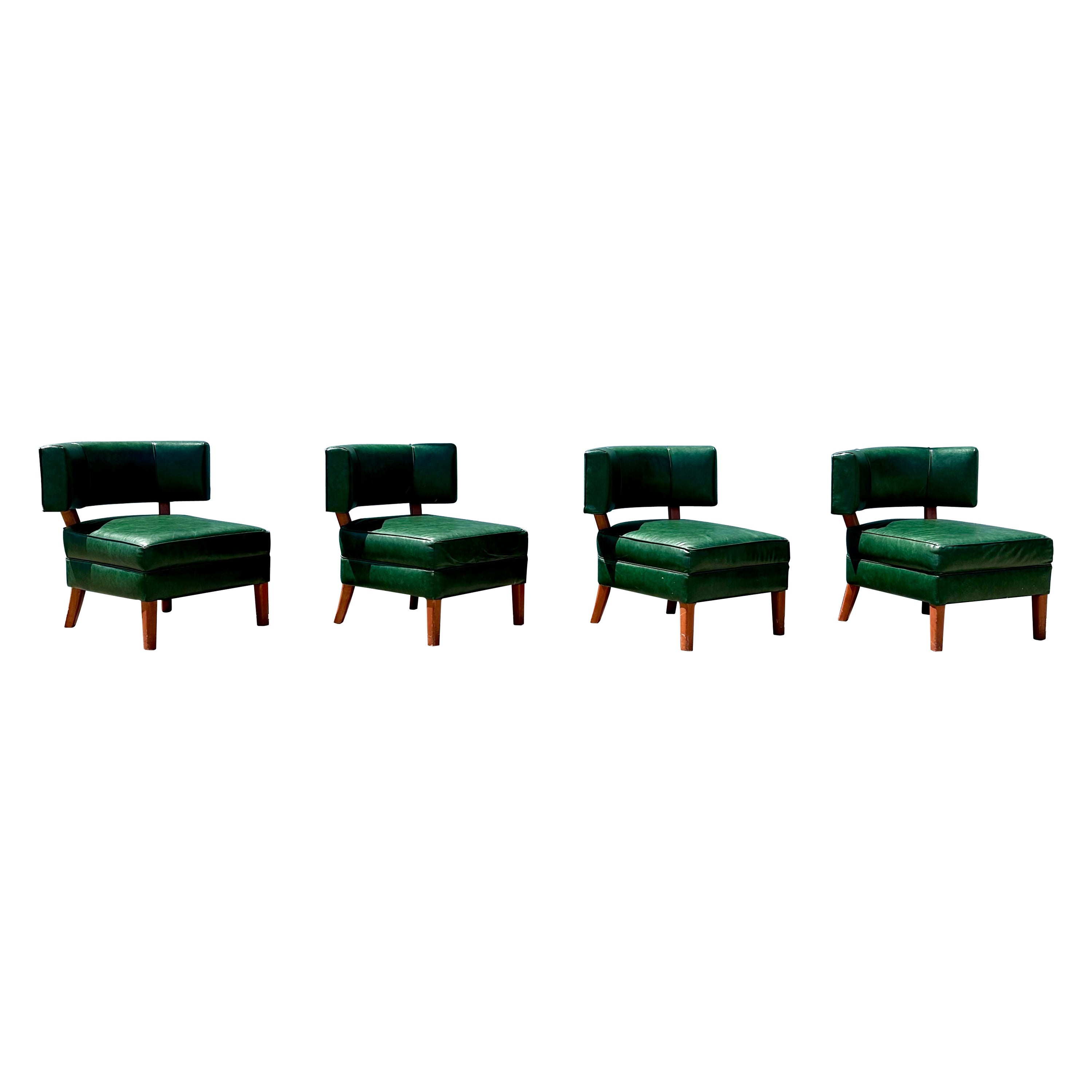 1960s MCM Green Vinyl Barrel Club Slipper Chairs, Set of 4
