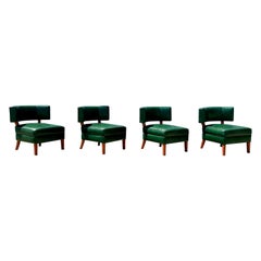 1960s MCM Green Vinyl Barrel Club Slipper Chairs, Set of 4