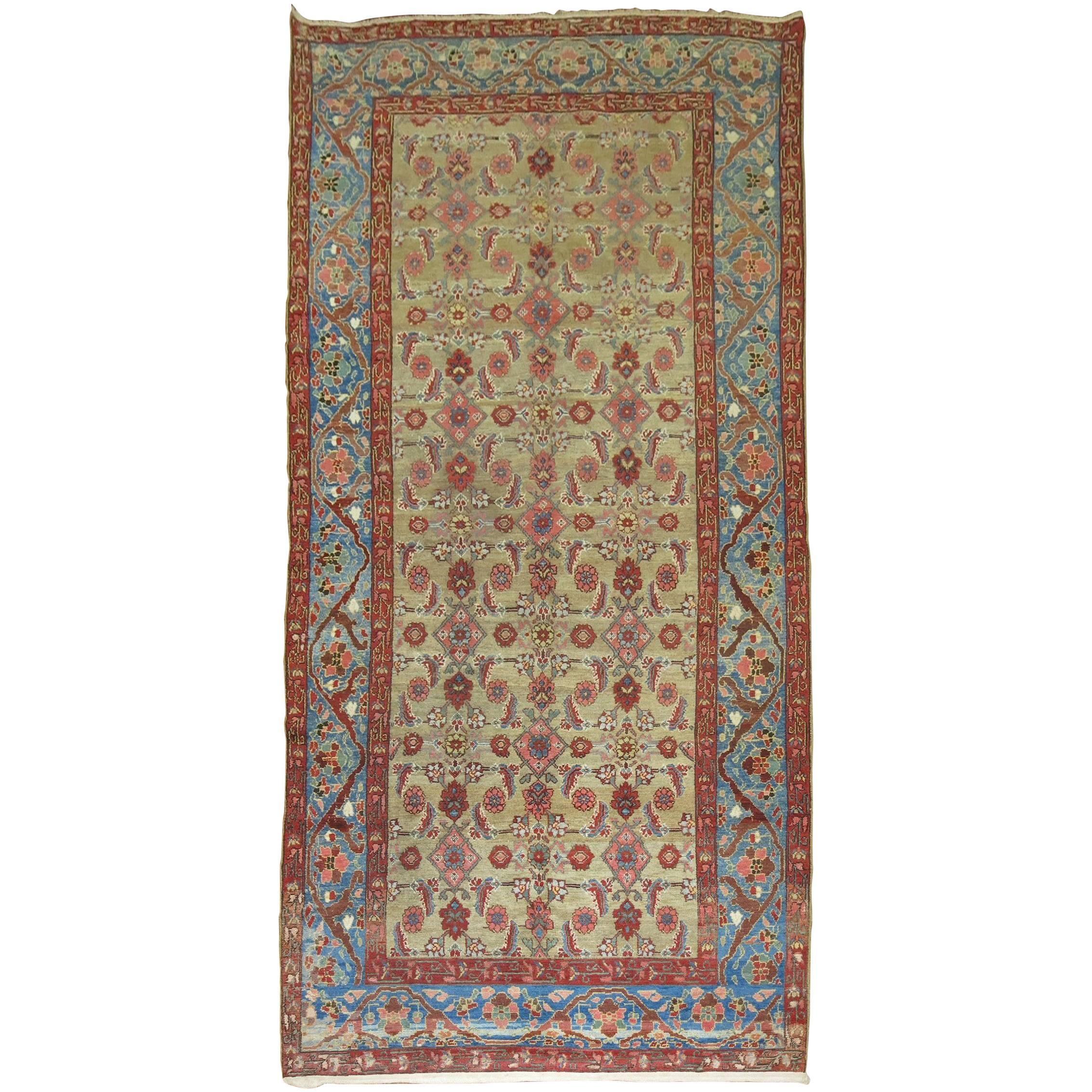 Antique Persian Malayer Gallery Blue Border Rug