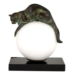 Art Deco style lamp with cat EQUILIBRE signed Gaillard for Max Le Verrier.